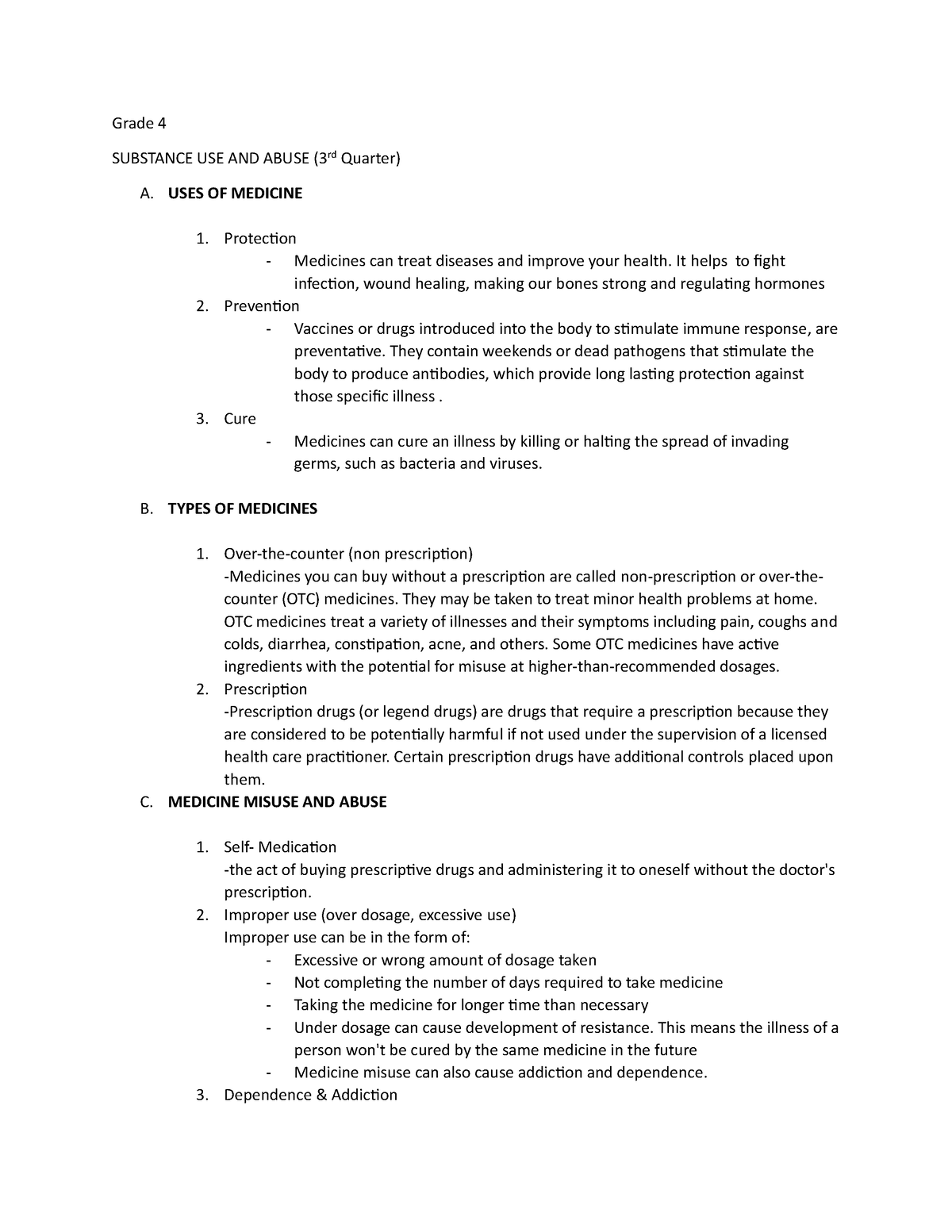 Substance misuse and abuse - Grade 4 SUBSTANCE USE AND ABUSE (3rd ...