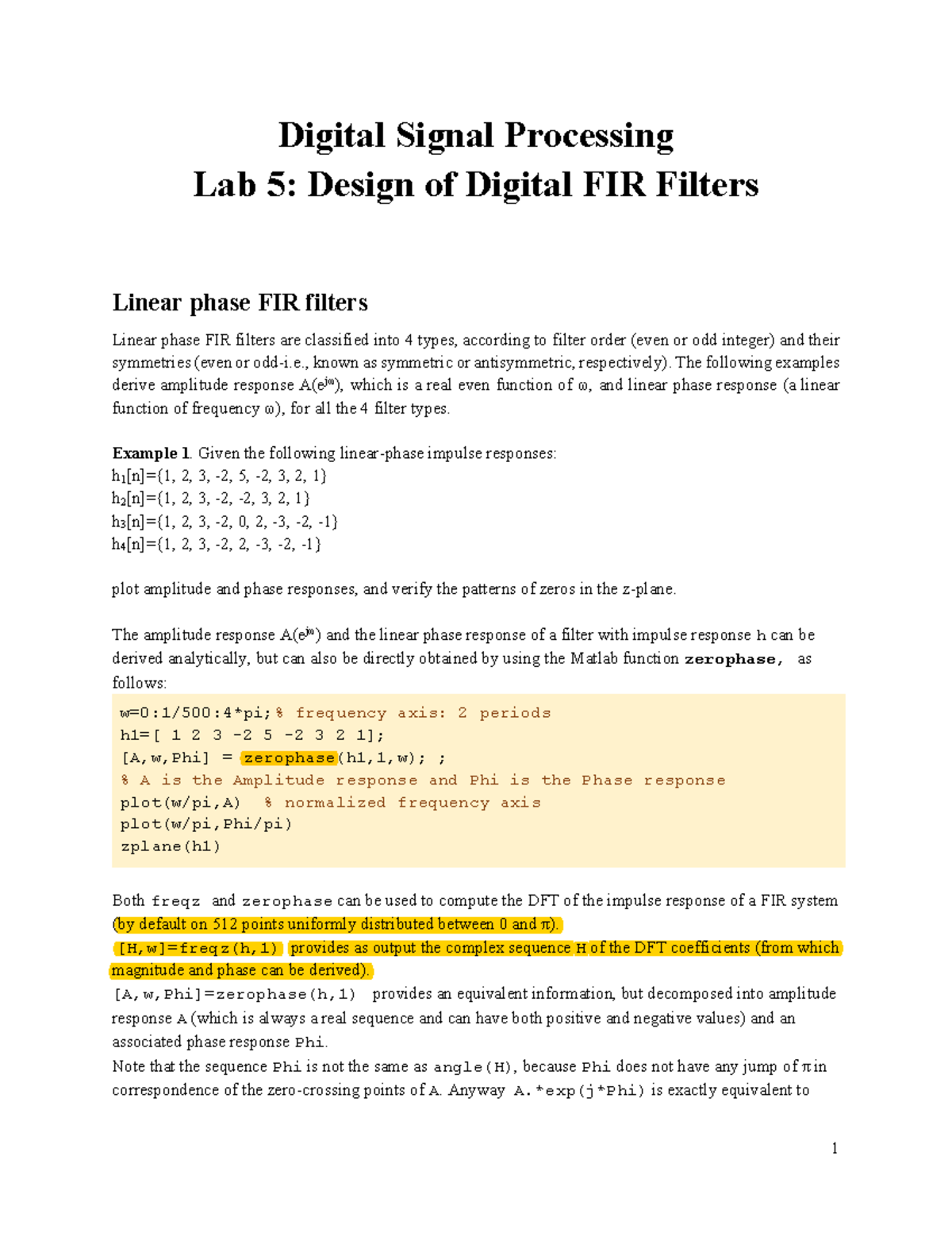 DSP Lab 5 FIR lab Digital Signal Processing Lab 5 Design of