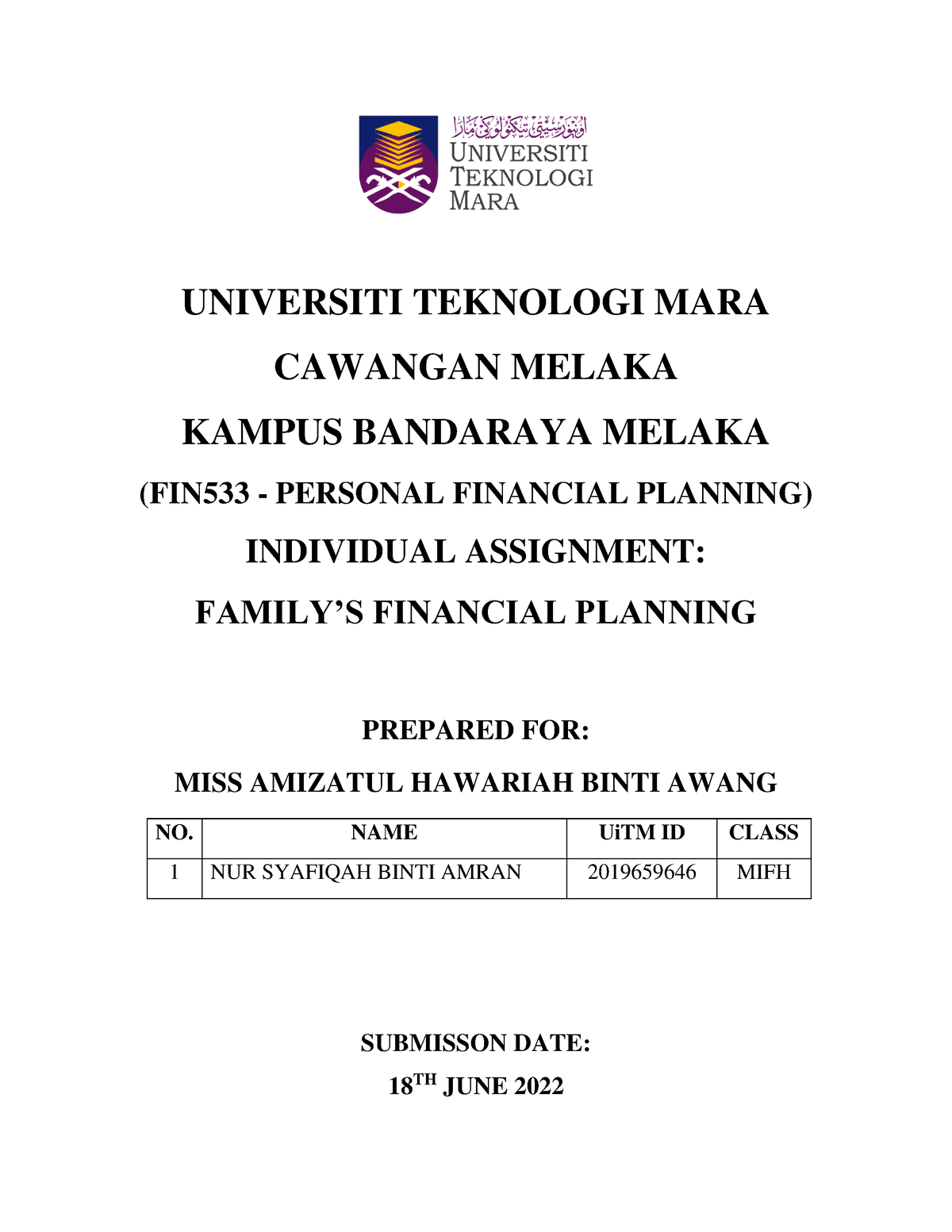 fin 533 family financial planning assignment