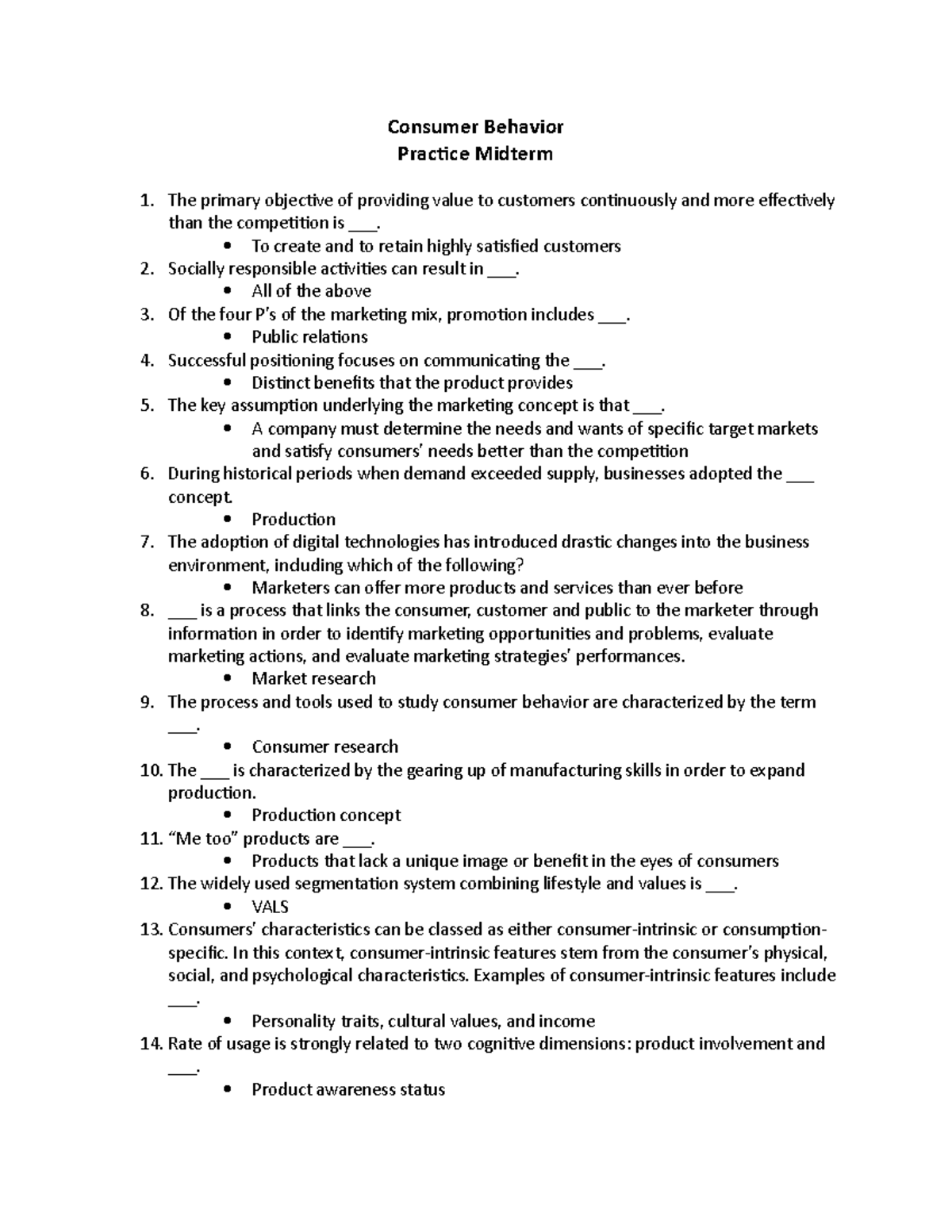 consumer behaviour essay questions and answers