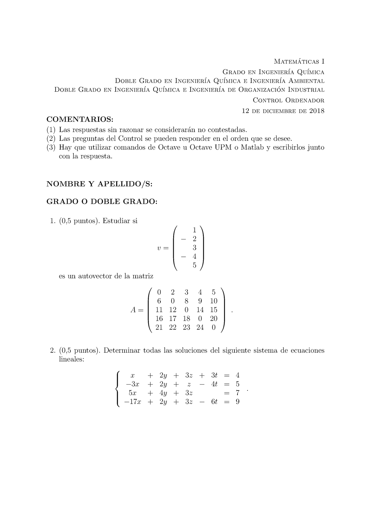 Control Ordenador IQ B - Matemáticas II - Matem ́aticas I Grado En ...