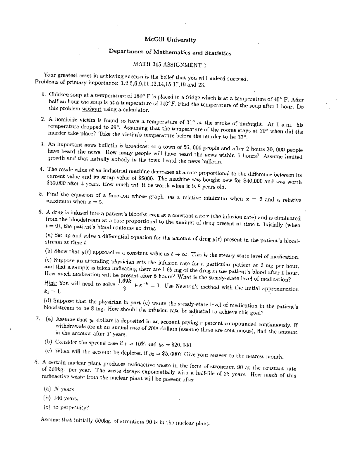 M315 Assignment 1 Summer 2021 - Math 315 - McGill - Studocu