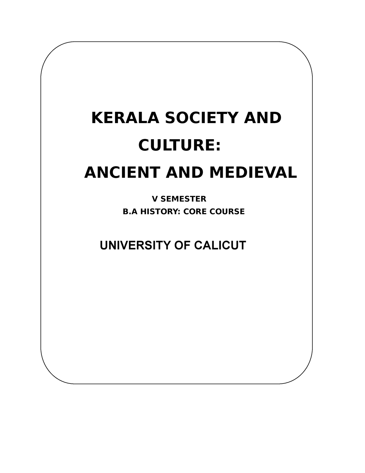 History of Contemporary Kerala Semester 5 BA History KERALA