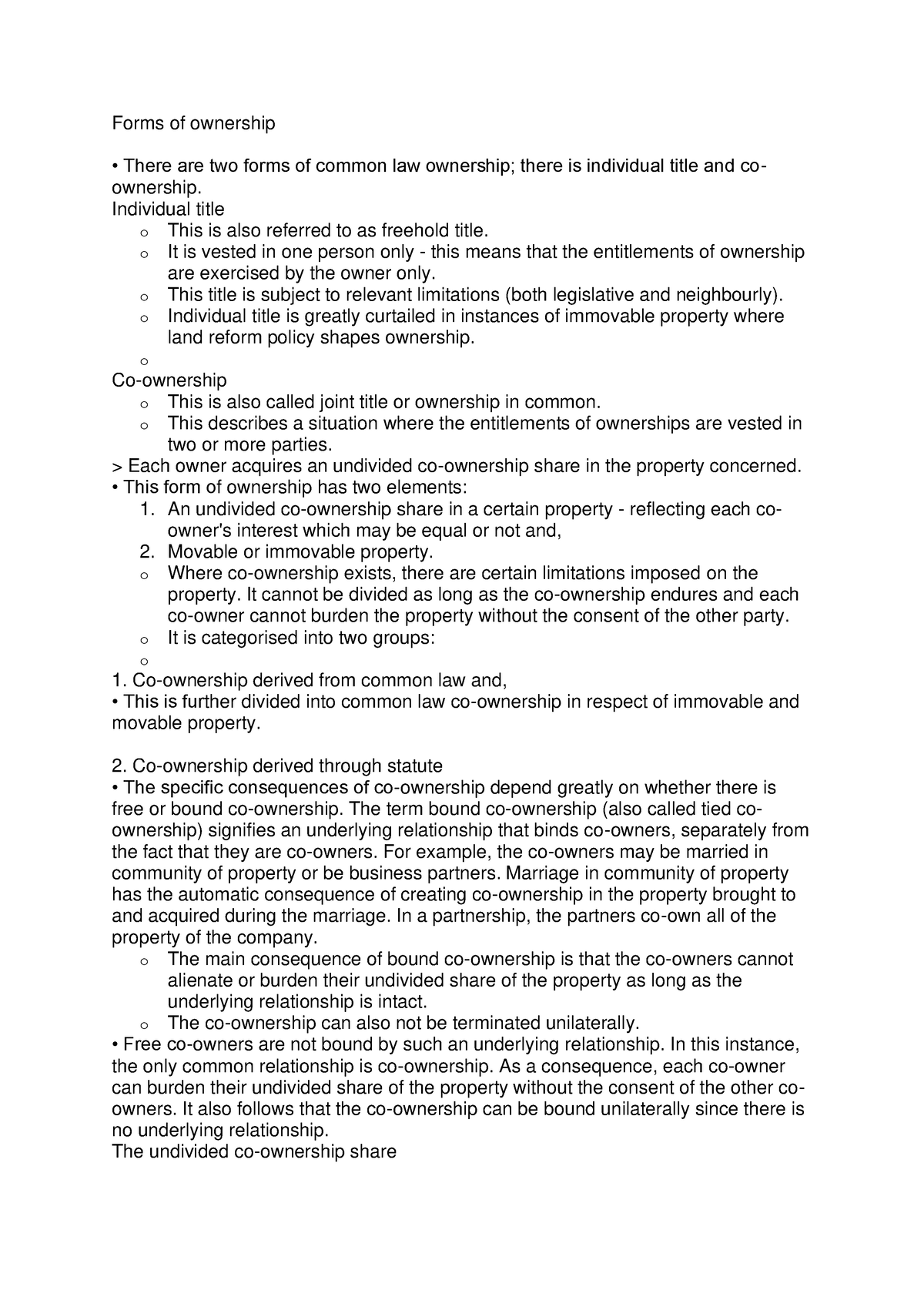 forms of ownership essay grade 11