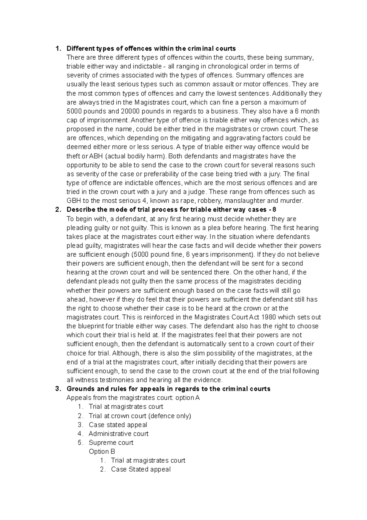 Legal system consolidation - Different types of offences within the ...