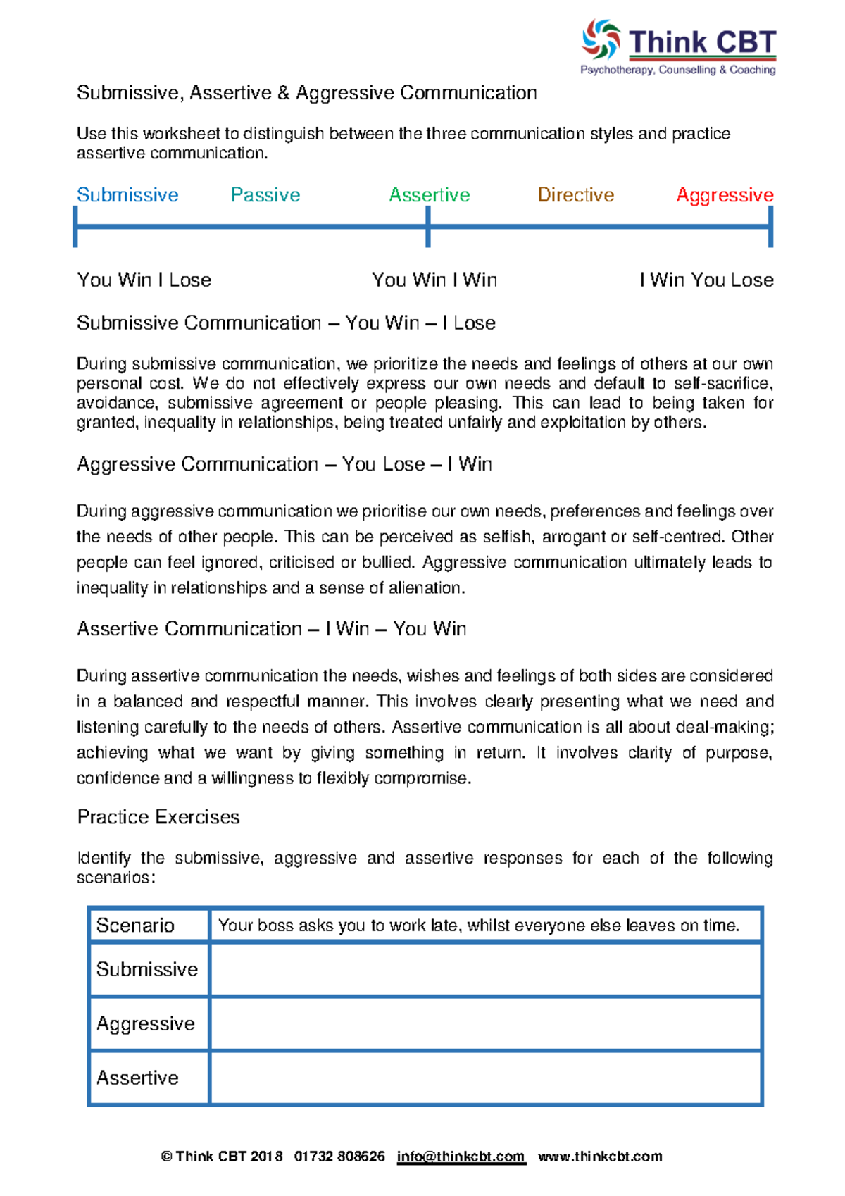 Assertive Communication Skills Worksheet V Think CBT 23 - © Think CBT ...