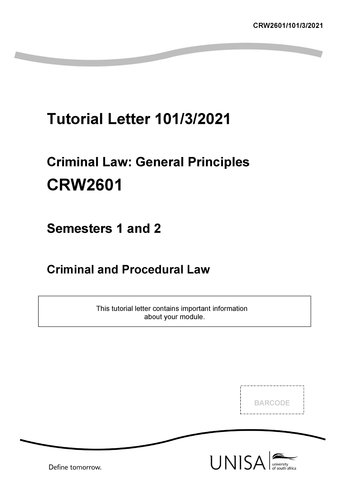 CRW2601 Tutorial Letter - CRW2601/101/3/ Tutorial Letter 101/3 ...