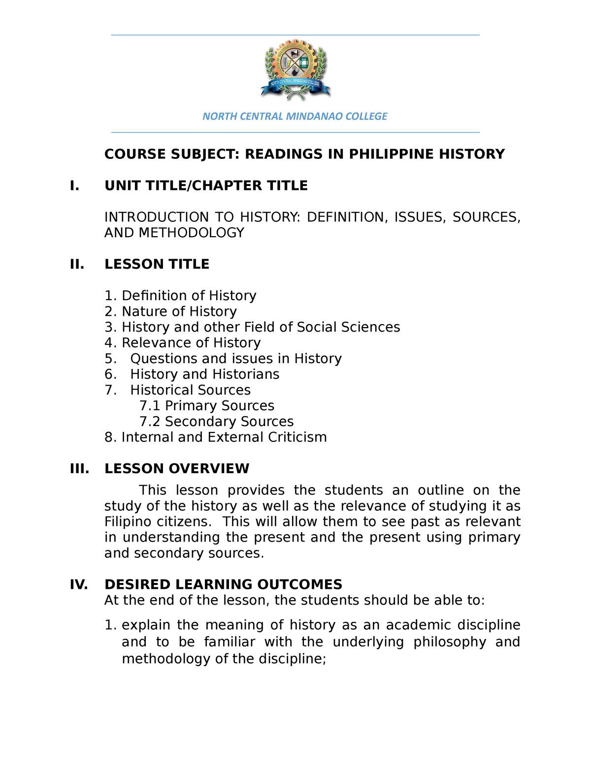 GE 2 Readings IN Philippine History - Introduction TO History - COURSE ...