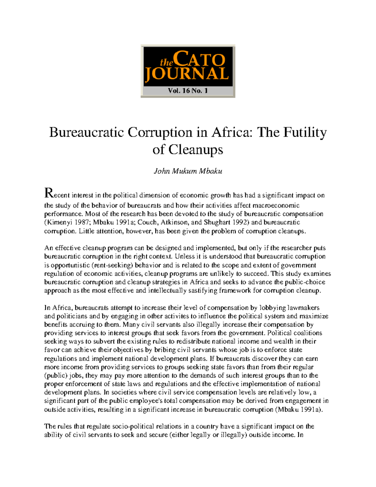 Bureatic Corruption - Notes - Vol. 16 No. 1 Bureaucratic Corruption In ...