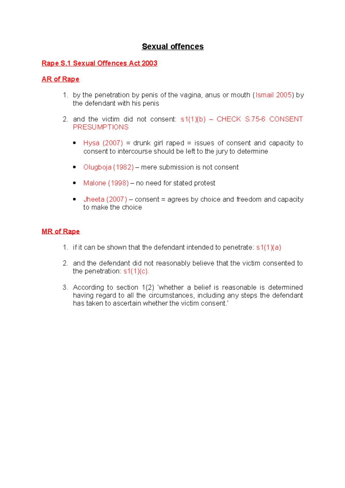 Sexual Offences - Lecture Notes 8-10 - Sexual Offences Rape S Sexual ...