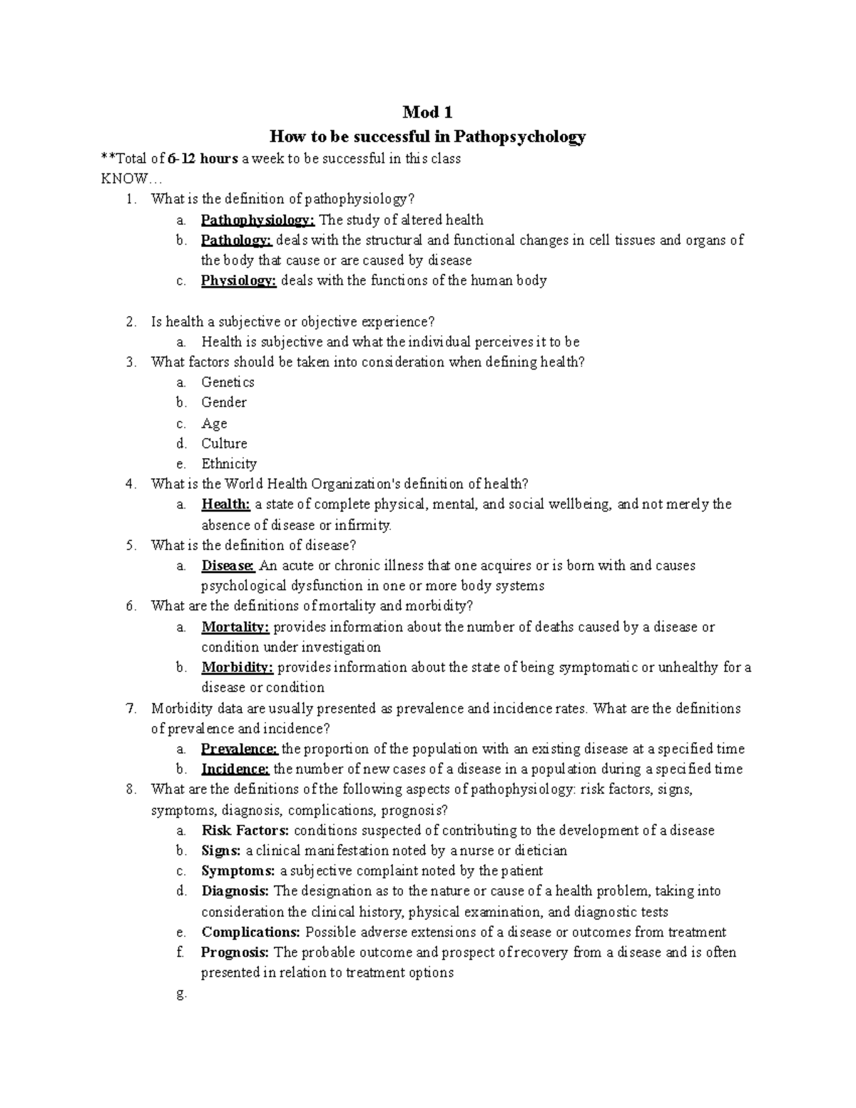 NUR 303 Notes - 1-15 - Mod 1 How To Be Successful In Pathopsychology ...