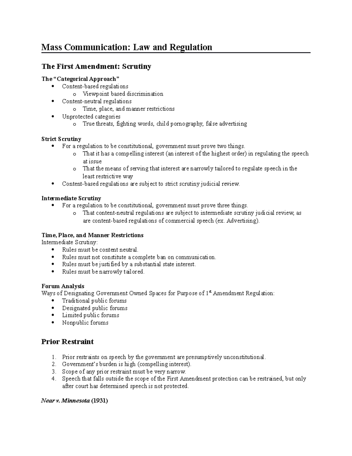 5 Scrutiny and Prior Restraint Mass Communication Law and