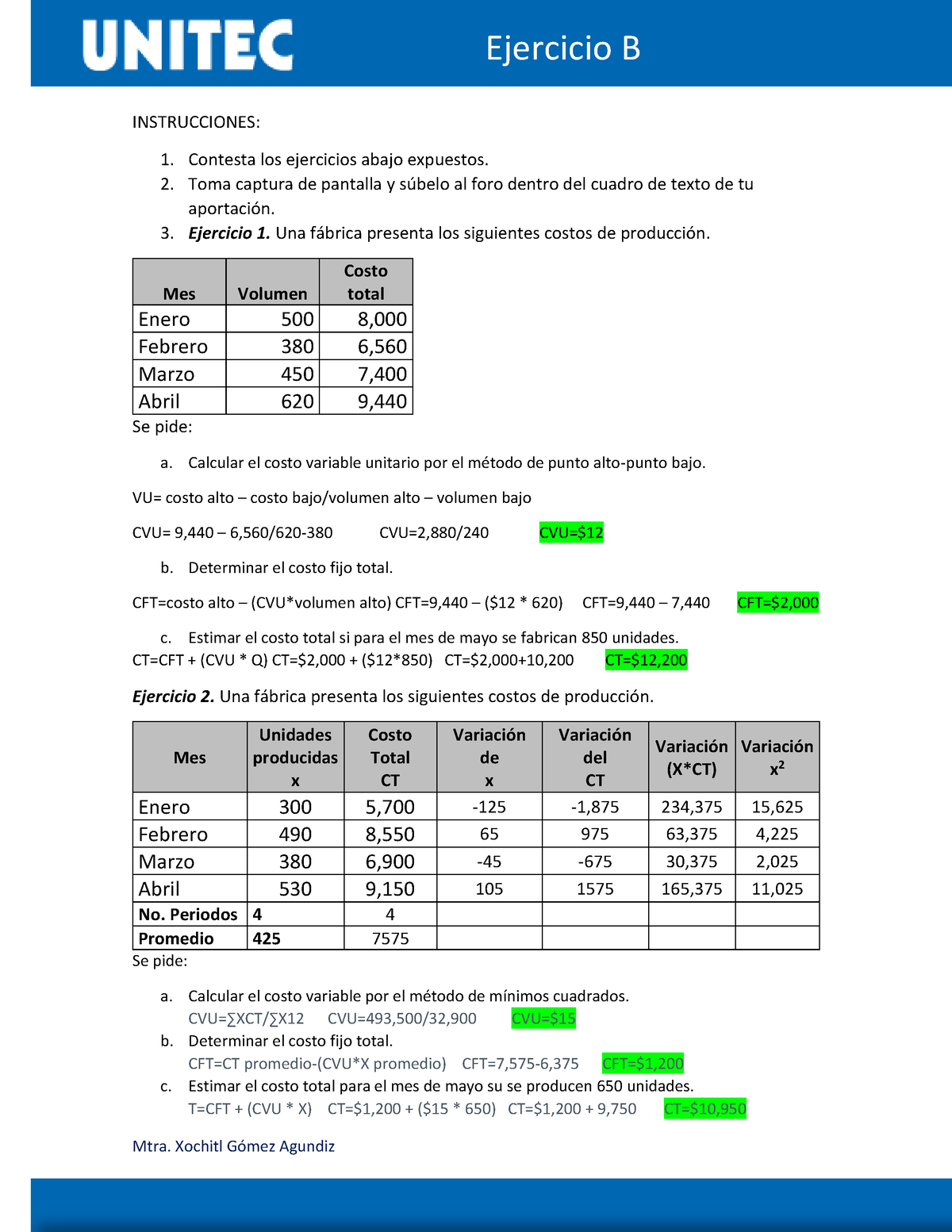 Ejercicio B FORO 2 - INSTRUCCIONES: 1. Contesta Los Ejercicios Abajo ...