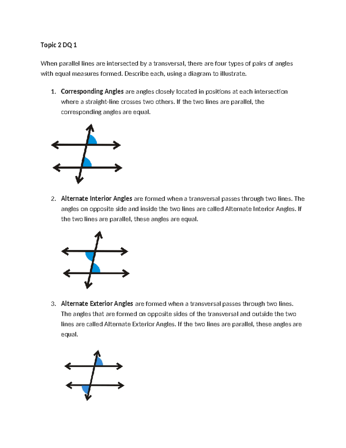 Topic 2 DQ 1 - When parallel lines are intersected by a transversal ...