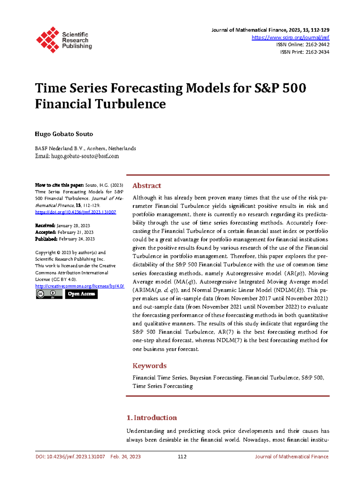 Time Series Forecasting Models for S and - Journal of Mathematical ...