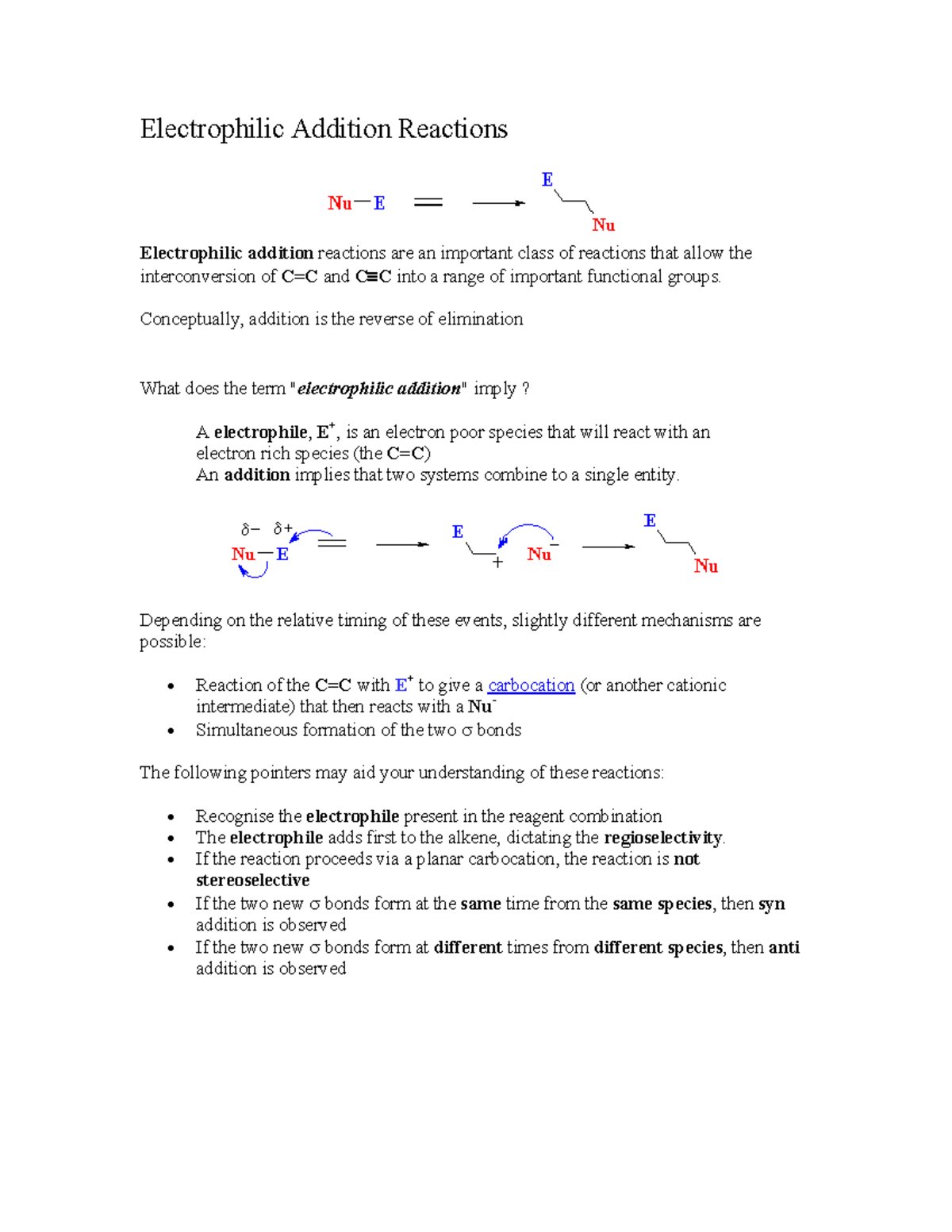 Summary - Electrophilic Addition Reactions - Electrophilic Addition ...