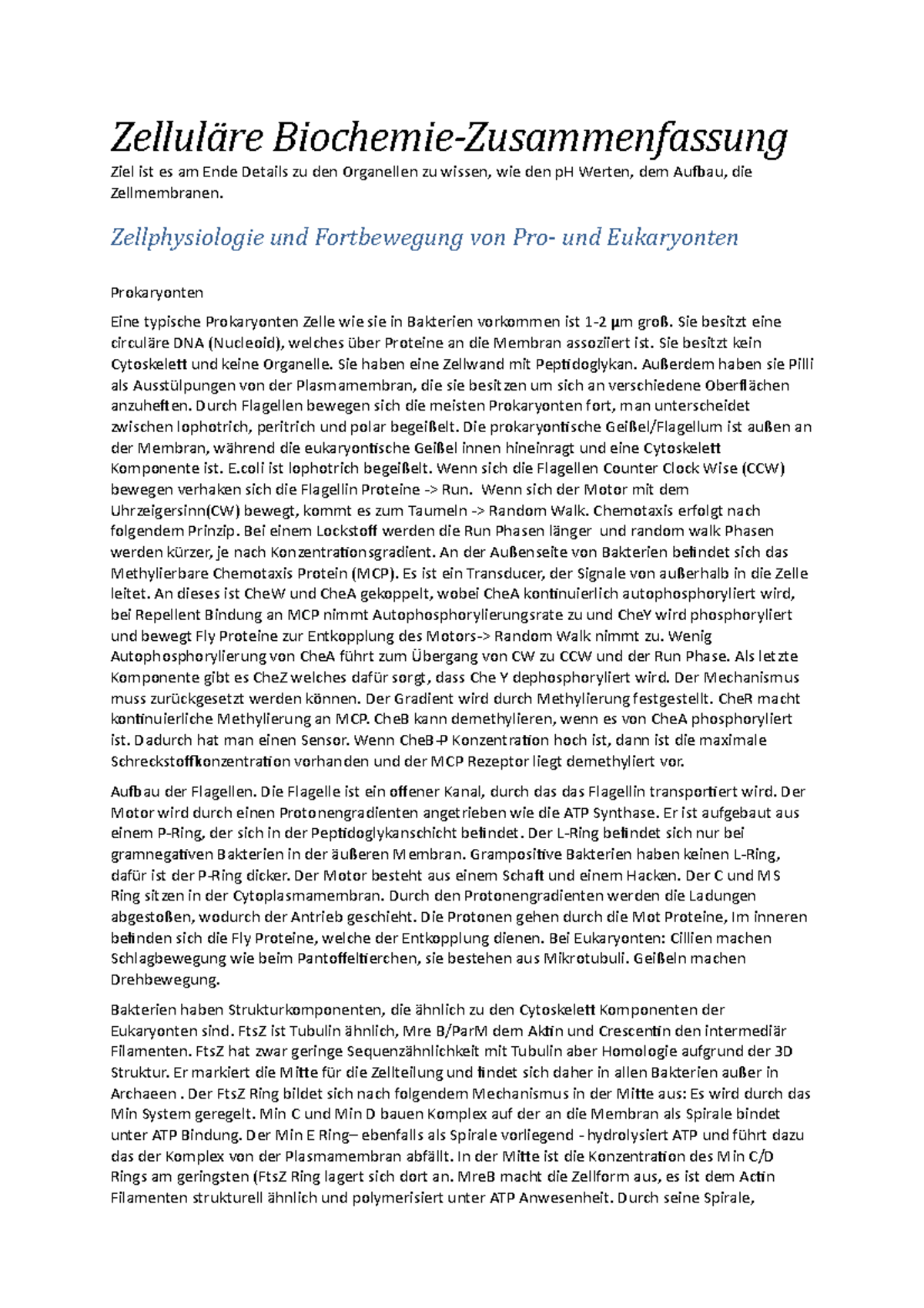 Zusammenfassung Zelluläre Biochemie Zelluläre Biochemie