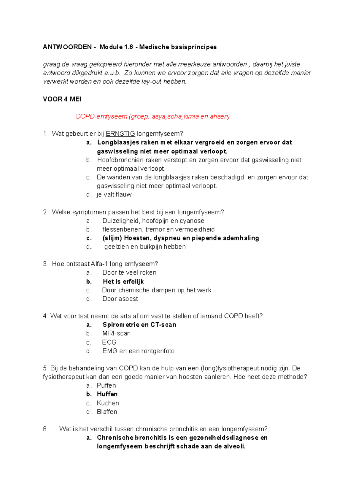 Antwoorden Module 1.6 Vragen - ANTWOORDEN - Module 1 - Medische ...