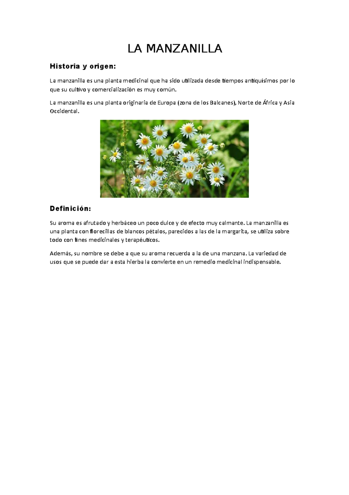 Reportaje de la manzanilla LA MANZANILLA Historia y origen La