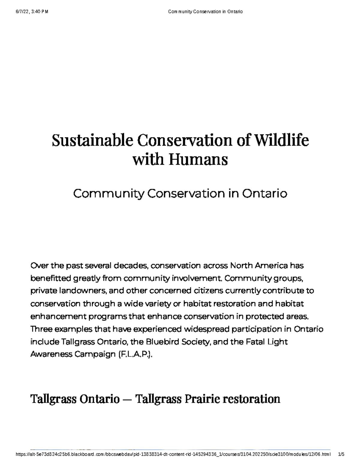Community Conservation in Ontario Over the past several decades
