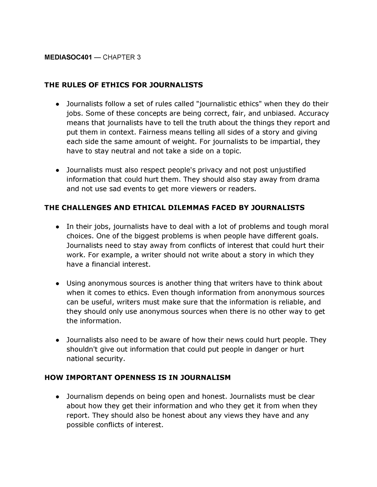 MEDIASOC 401 — CHAPTER 3 - MEDIASOC401 — CHAPTER 3 THE RULES OF ETHICS ...