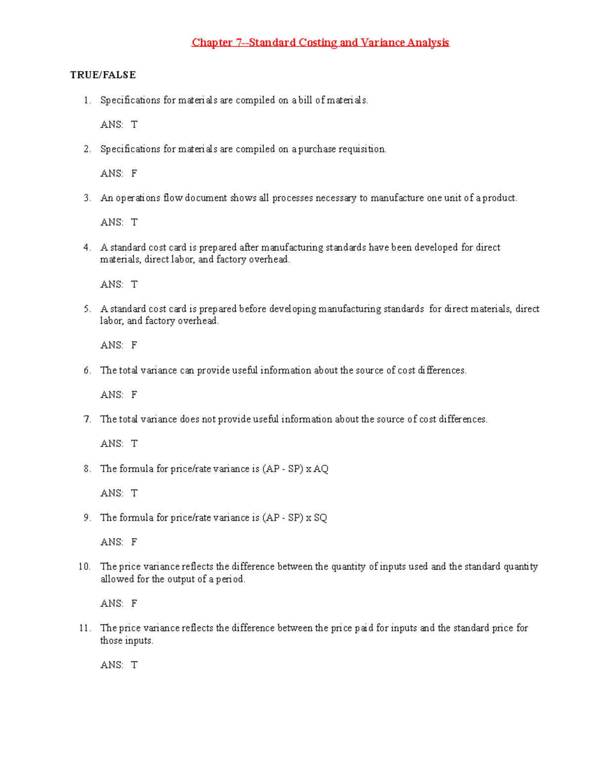 Ch07 Standard Costing and Variance Analysis - Chapter 7-Standard ...