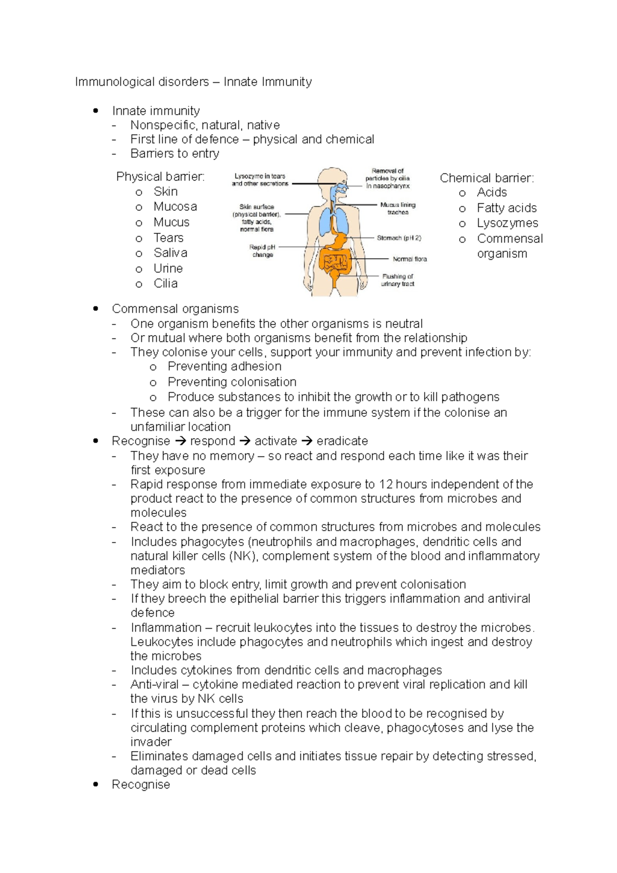 Innate immunity - notes - Immunological disorders – Innate Immunity ...