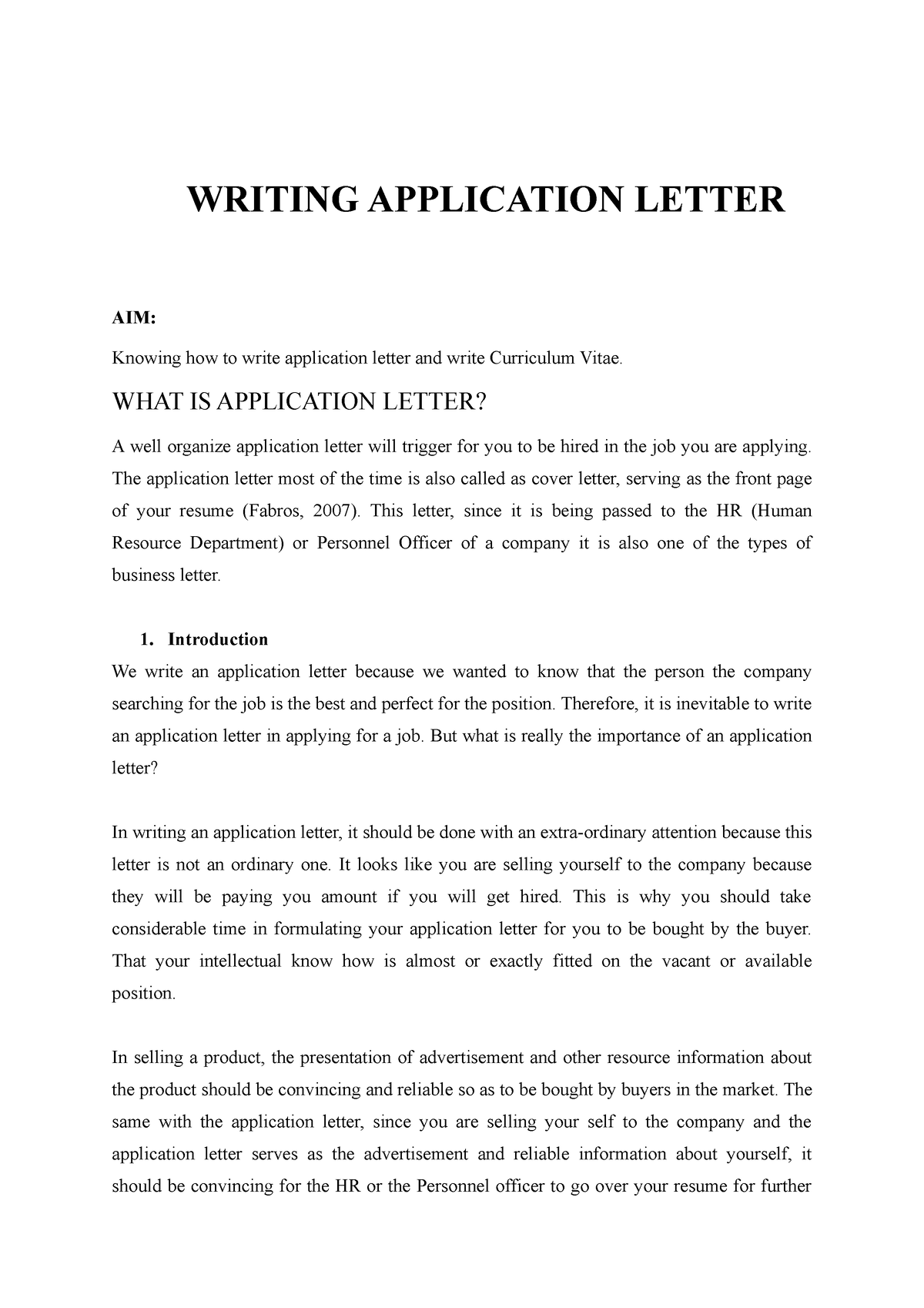 guidelines in writing application letter