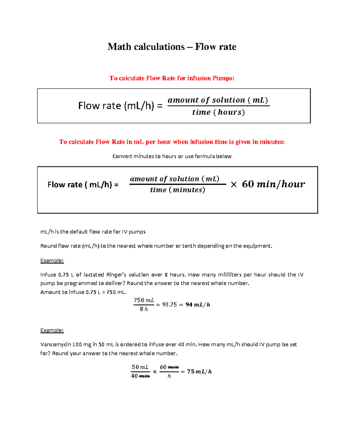 MTH 101 Math calculations Flow rate formulas Math calculations