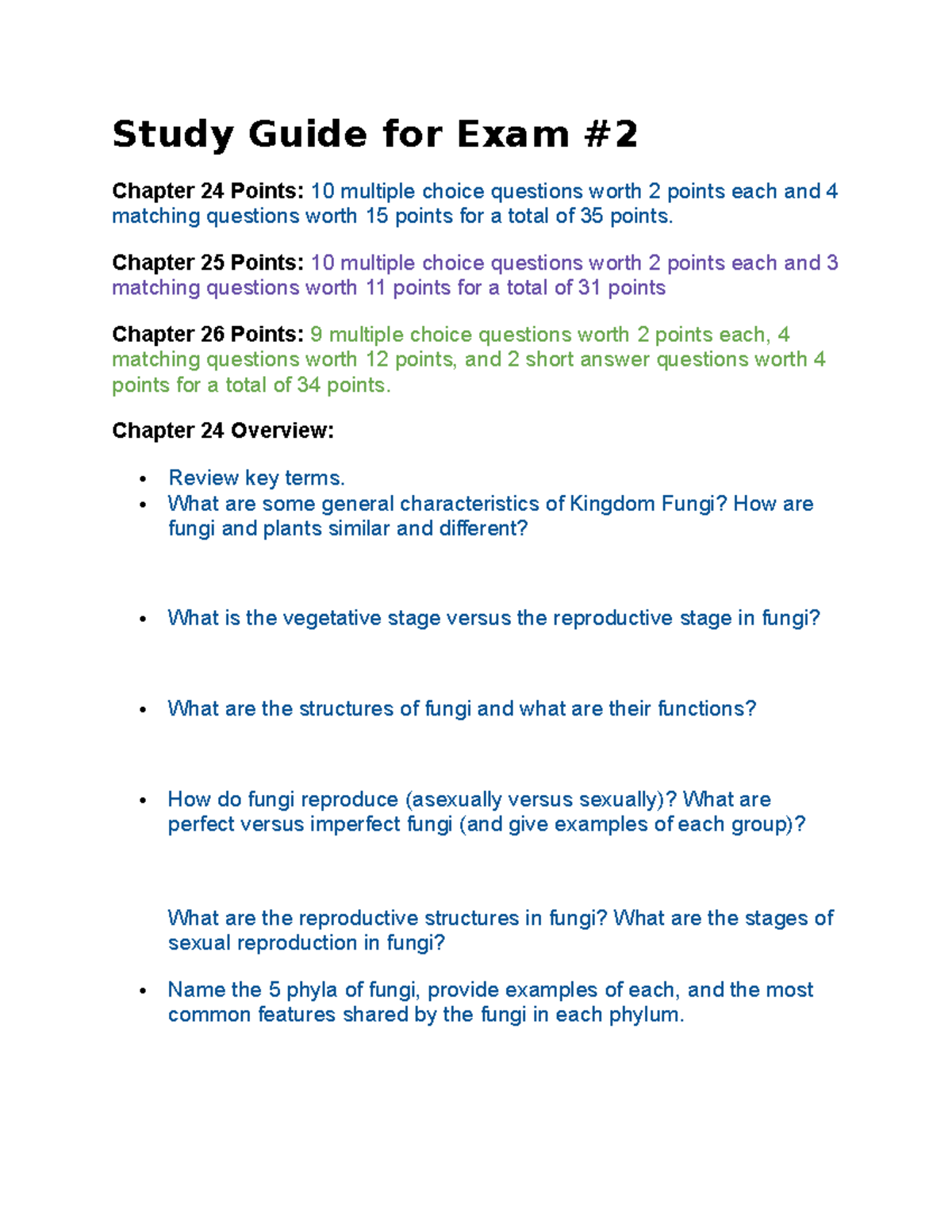 Study Guide for Exam 2 bio 1108 - Study Guide for Exam Chapter 24 ...