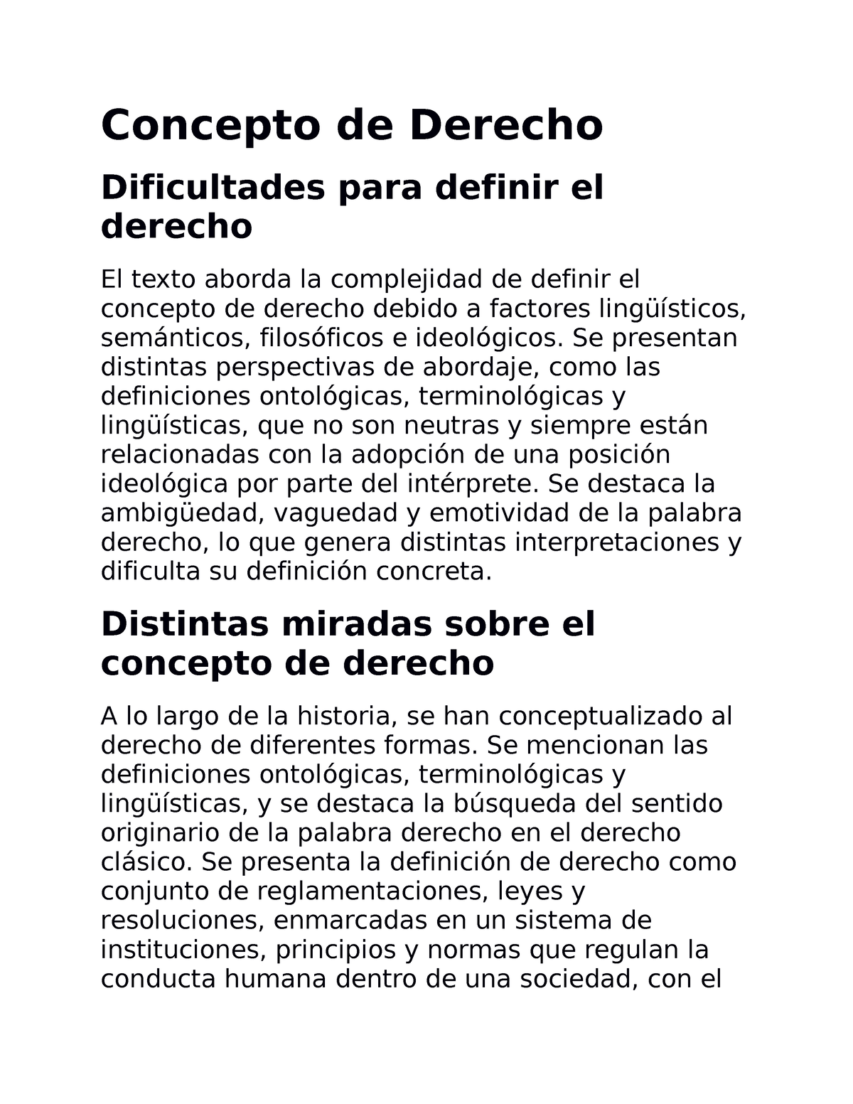 Resumen Concepto De Derecho - Concepto De Derecho Dificultades Para ...