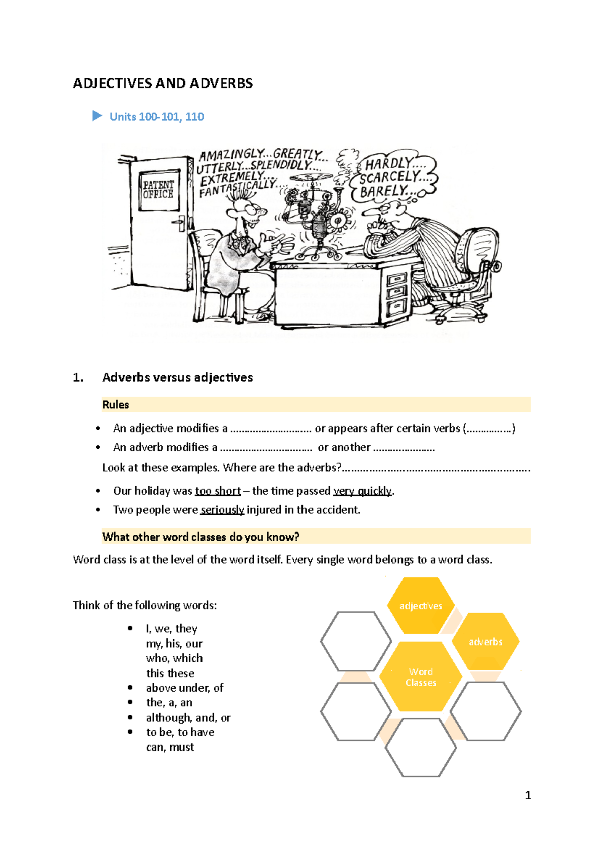 Adverbialsätze übungen Pdf Mit Lösungen Adverbials - Word Classes adjectives adverbs ADJECTIVES AND ADVERBS u