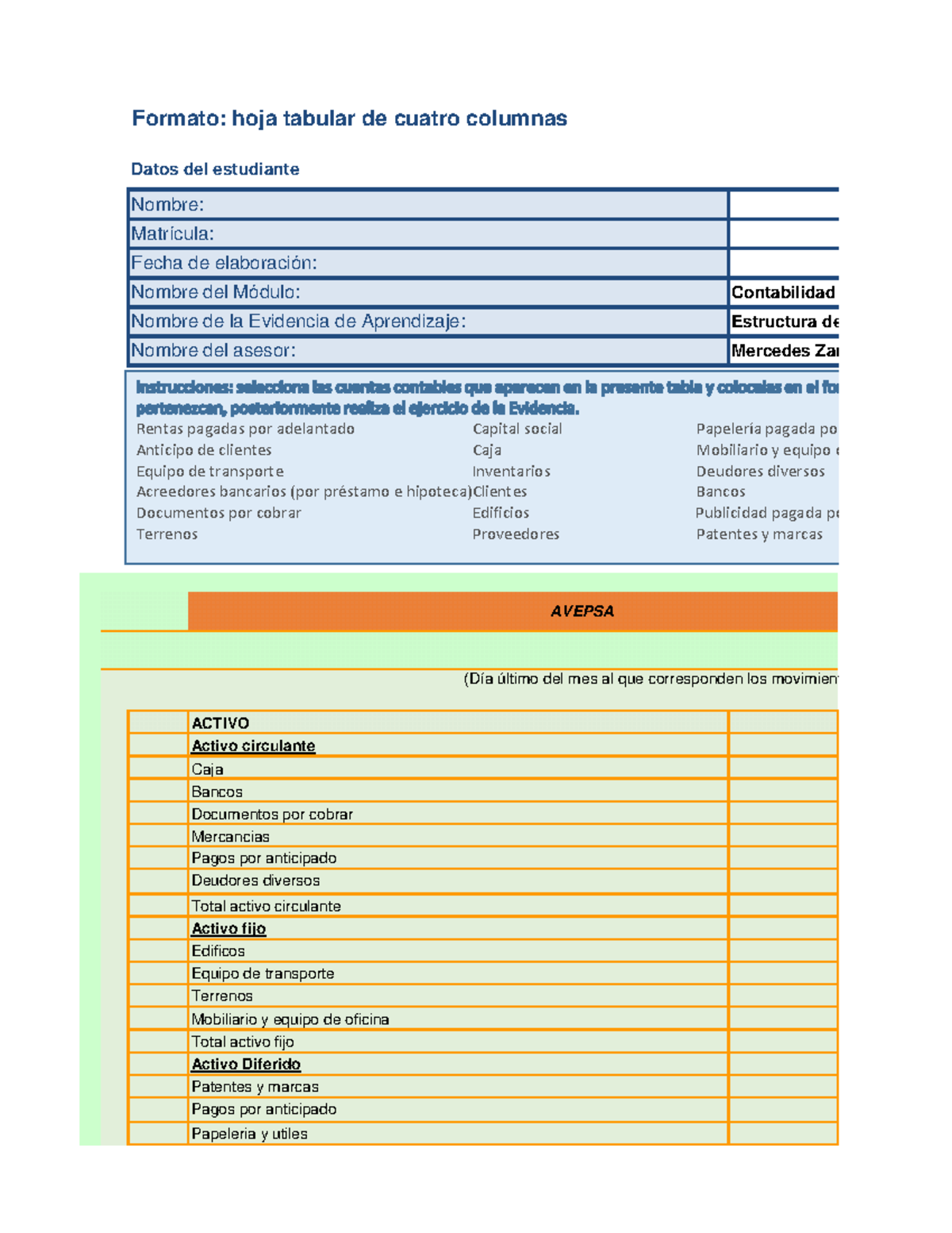 Balance General - CONTABILIDAD FINANCIERA - Formato: hoja tabular de ...