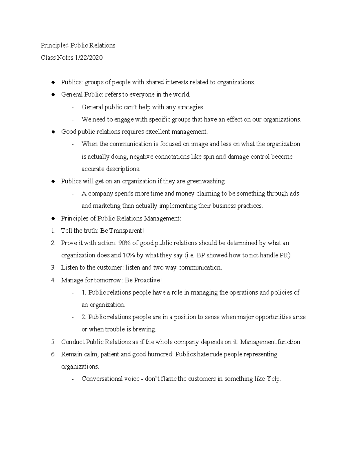 Principled Public Relations - Principled Public Relations Class Notes 1 ...