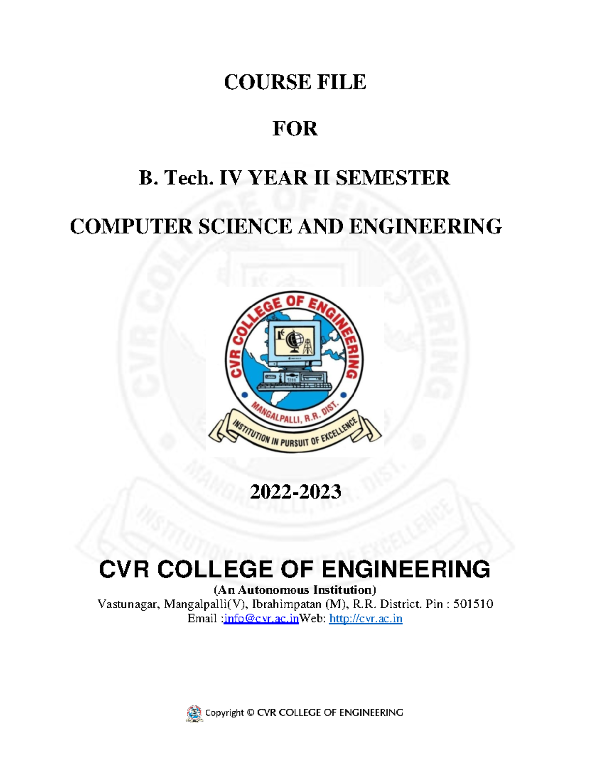 IV II Course FILE 2022-23 - COURSE FILE FOR B. Tech. IV YEAR II ...