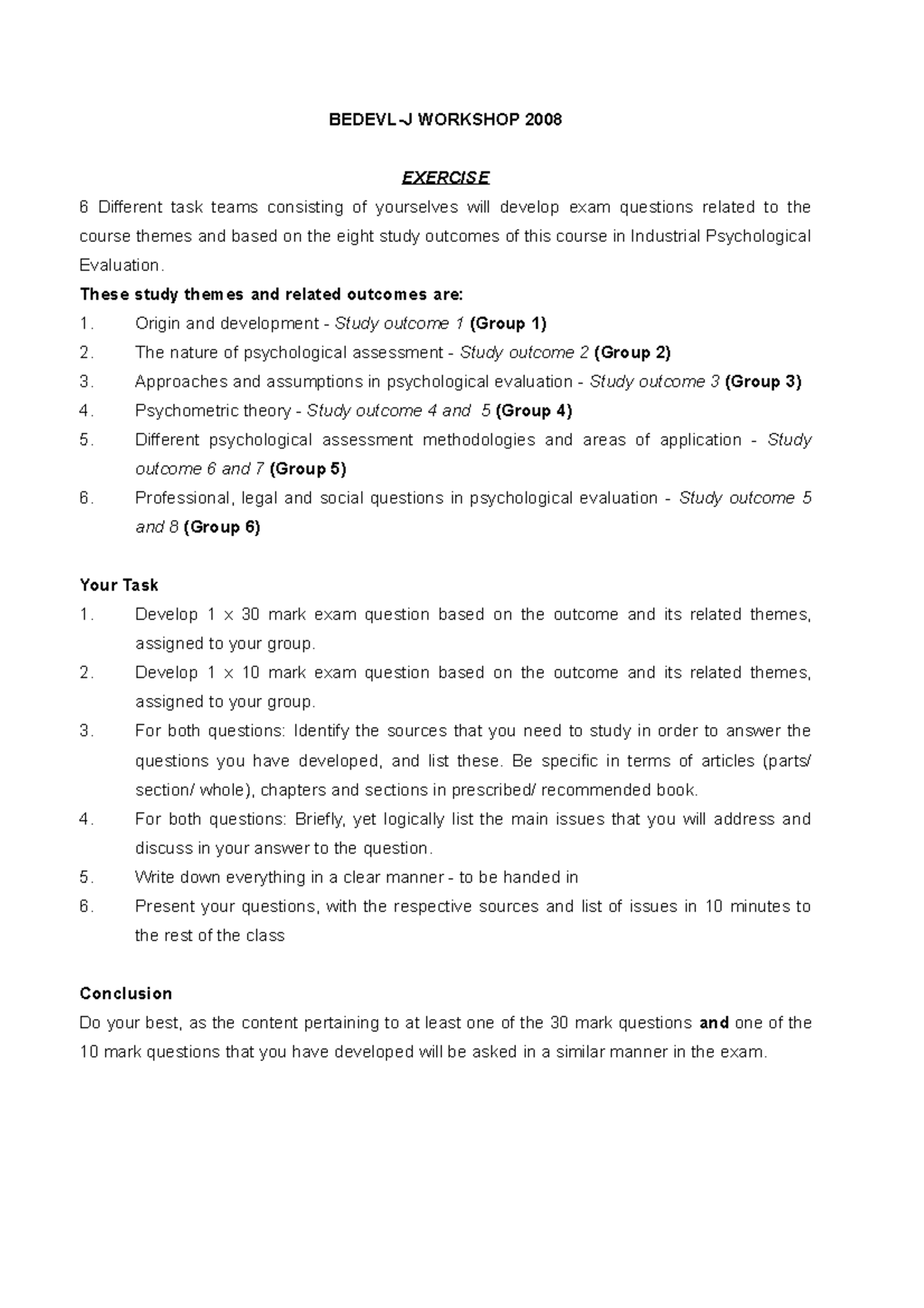 Exercise+workshop+2008 - BEDEVL-J WORKSHOP 2008 EXERCISE 6 Different ...