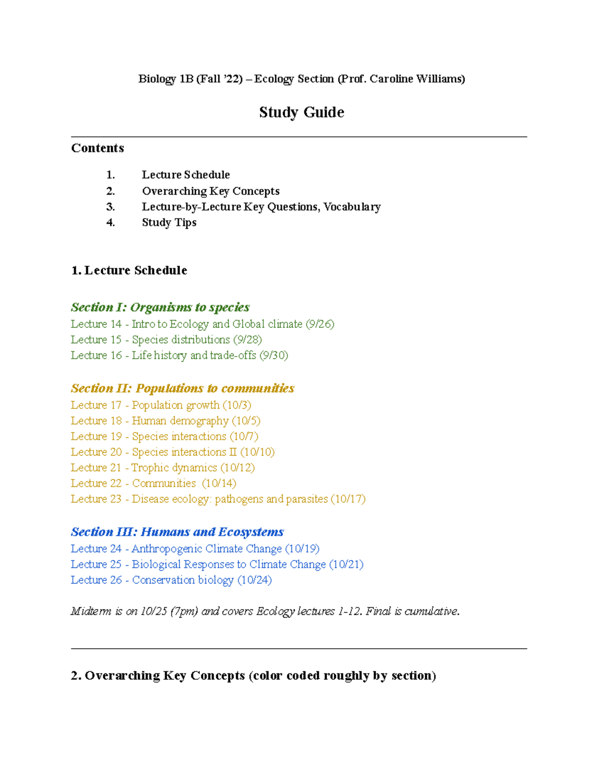 Bio 1B Ecology Study Guide - Biology 1B (Fall ’22) – Ecology Section ...