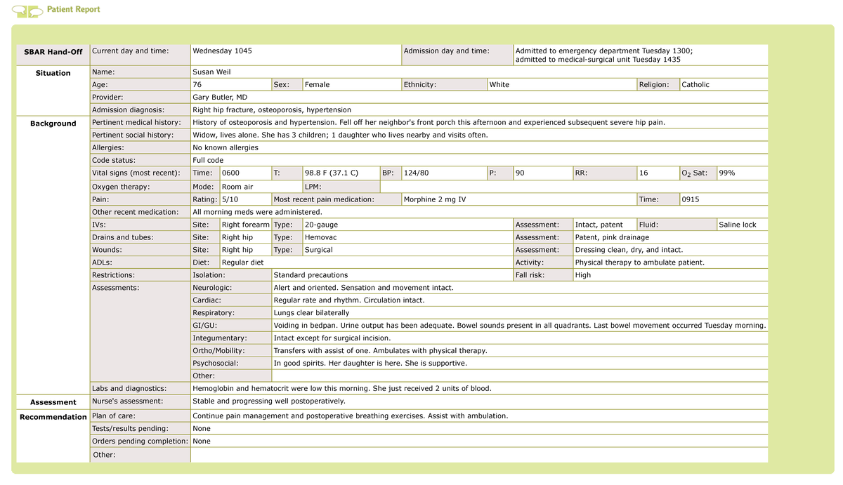 Sim38report - sim report - SBAR Hand-Off Current day and time ...