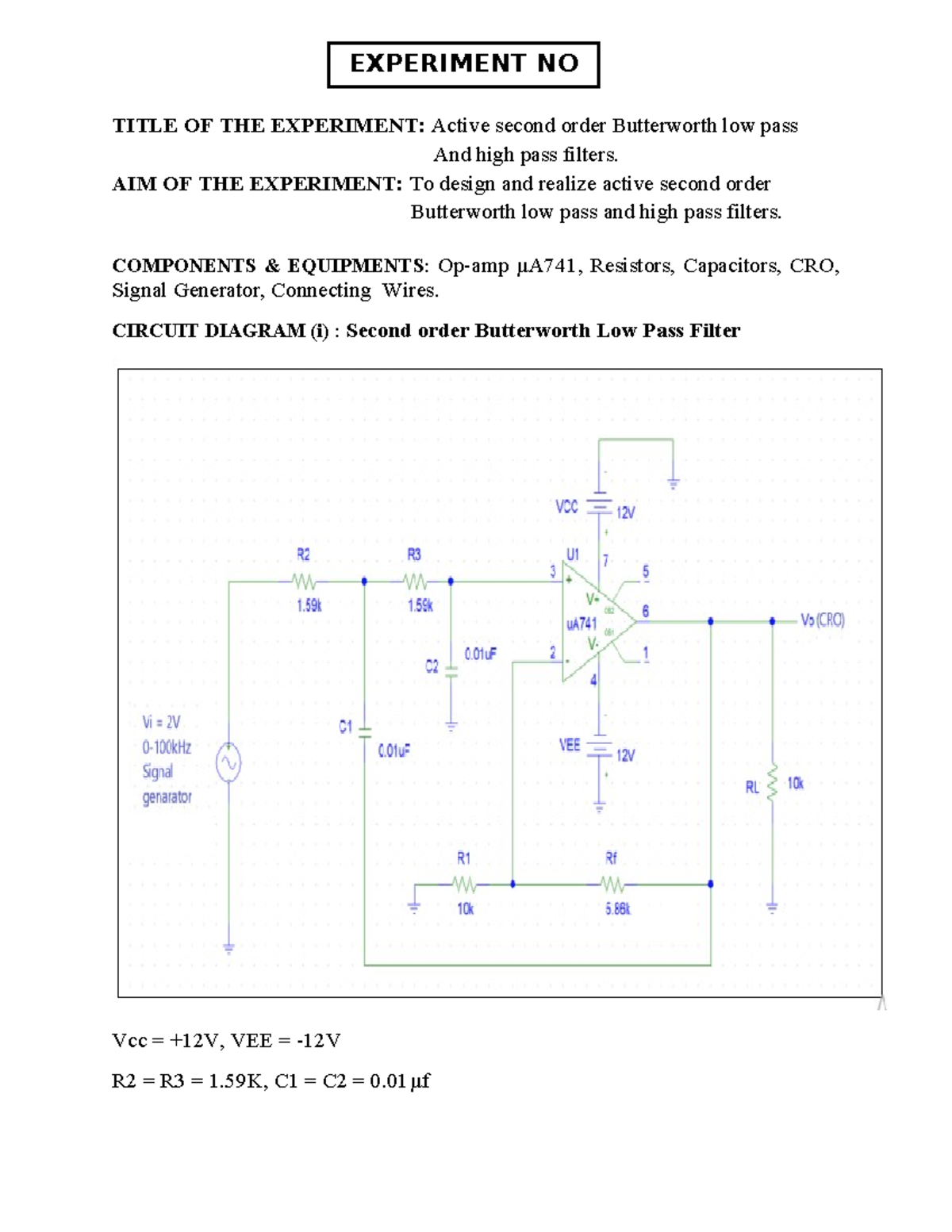 Exp-4 LPF HPF - practical - TITLE OF THE EXPERIMENT: Active second ...