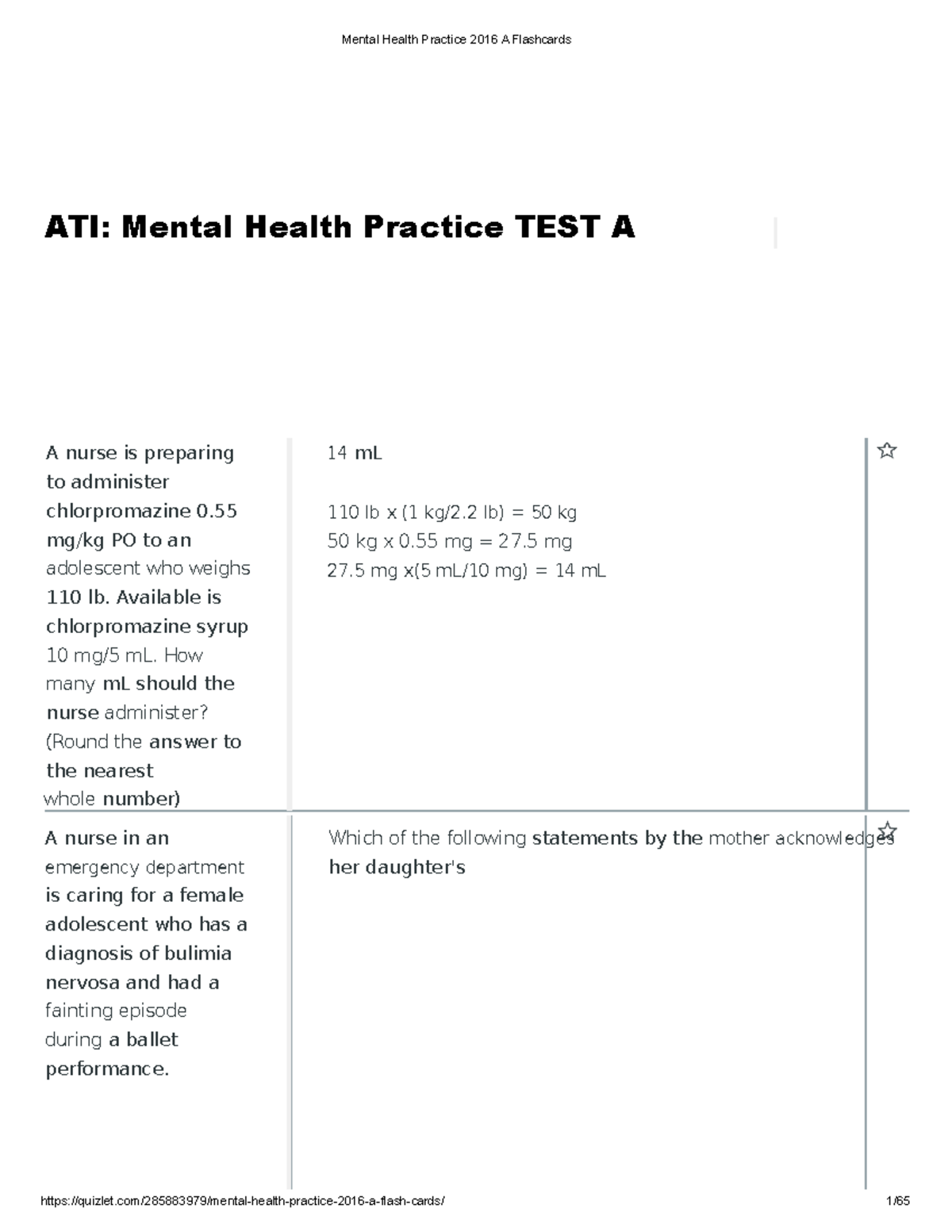 Mental health practice test A flashcards 2019 Studocu