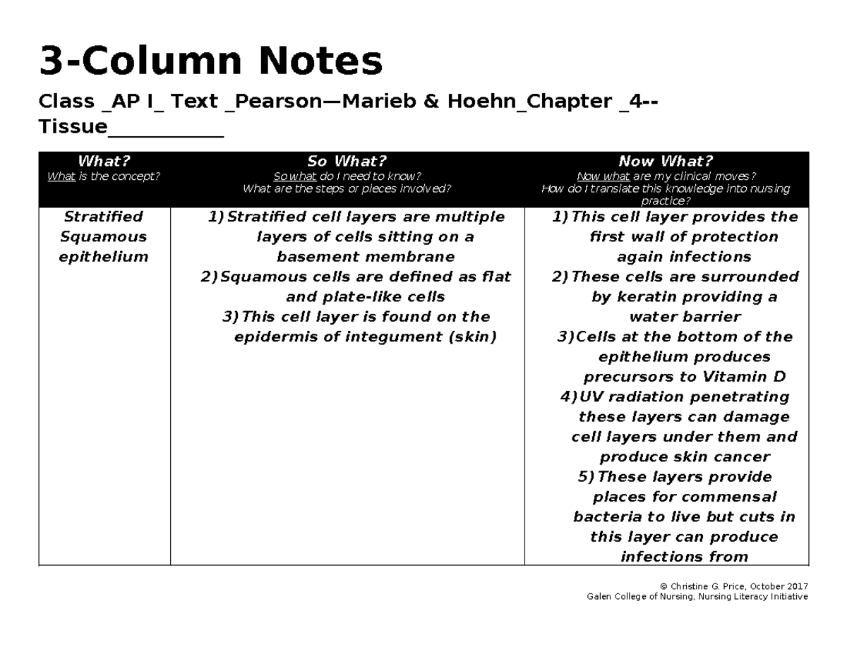 3 Column Notes example - 3-Column Notes Class AP I Text _Pearson—Marieb ...