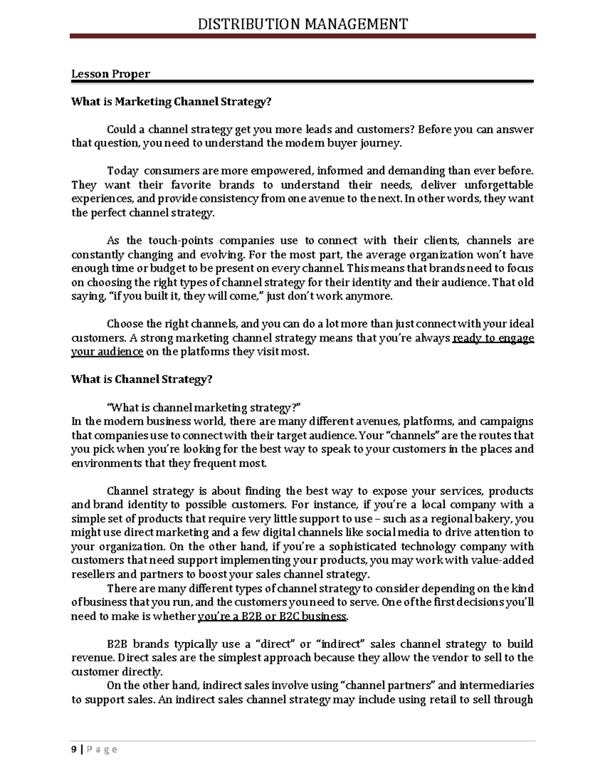 Unit-2 developing the marketing channel - Lesson Proper What is ...