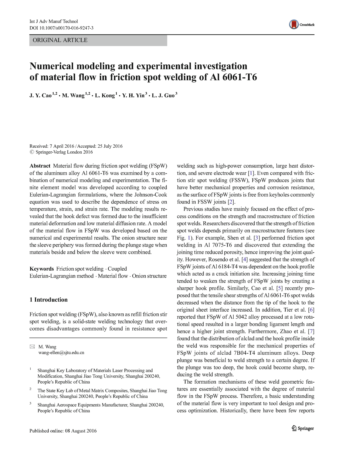 Cao2016 - Enjoyable - ORIGINAL ARTICLE Numerical Modeling And ...