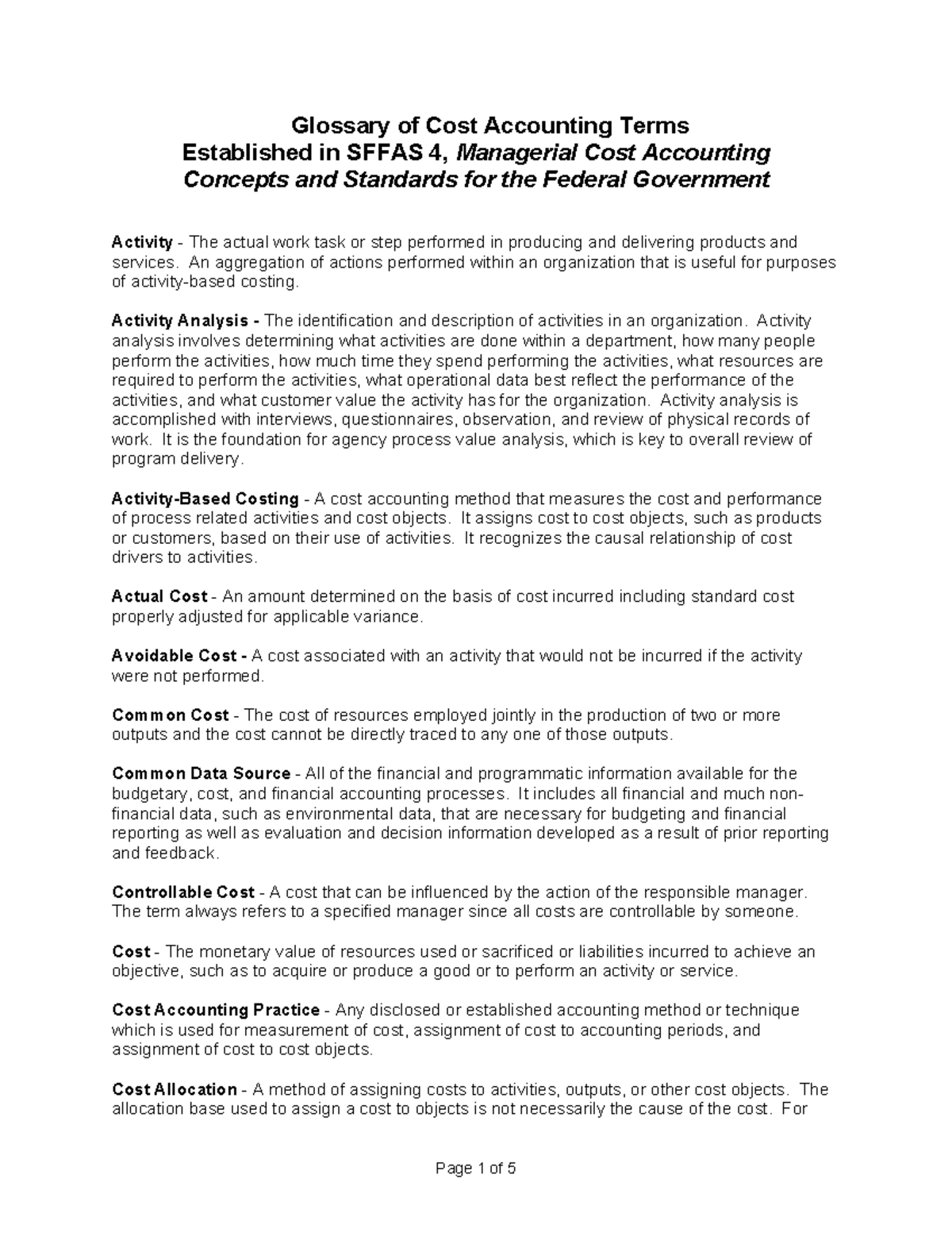 Costacc glossary ACCA tutorial Glossary of Cost Accounting Terms