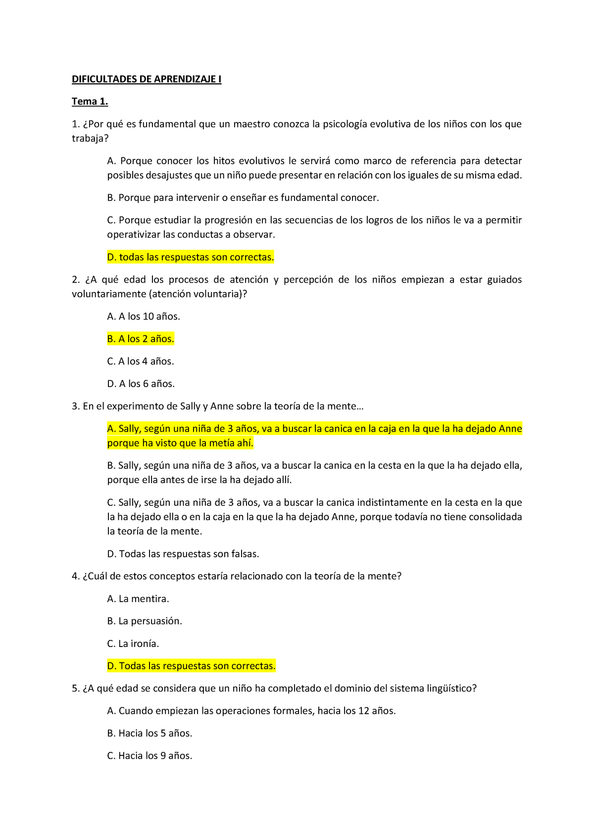 Tipo Test Dificultades De Aprendizaje Educaci N Infantil Dificultades