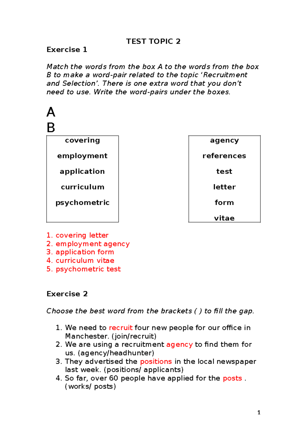 TEST- Topic-2 - SDidfndjncnd - TEST TOPIC 2 Exercise 1 Match the words ...