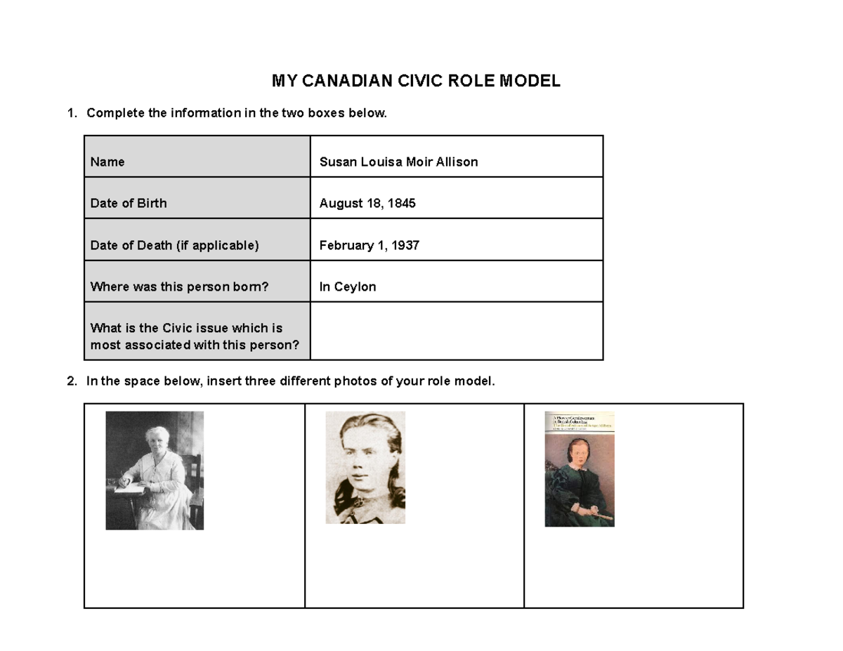 Copy of U1A4 - Civic Role Model - MY CANADIAN CIVIC ROLE MODEL Complete ...