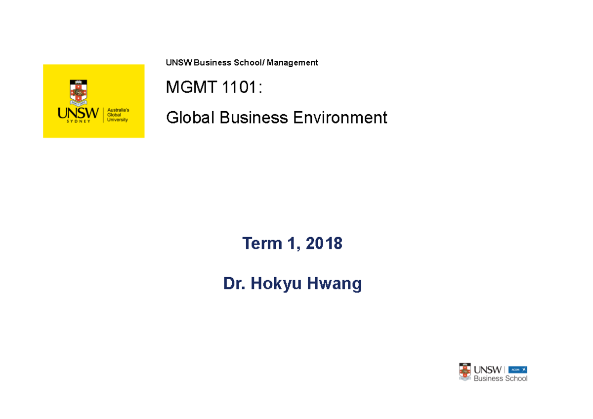 MGMT1101 2018 S1 Week 6 lecture - UNSW Business School/ Management MGMT ...