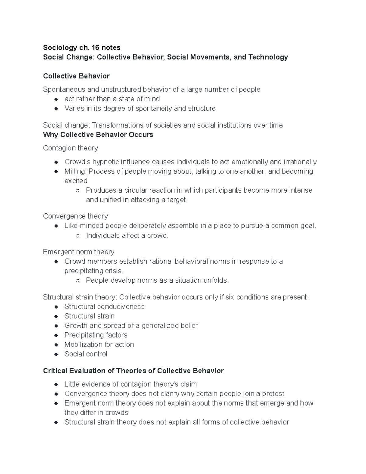 Sociology Ch. 16 Notes - Sociology Ch. 16 Notes Social Change ...