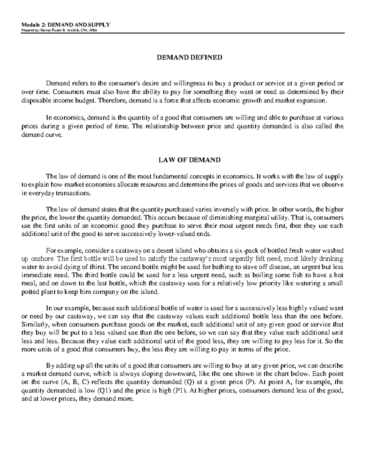 Microeconomics Module 2 - Module 2: DEMAND AND SUPPLY Prepared by ...